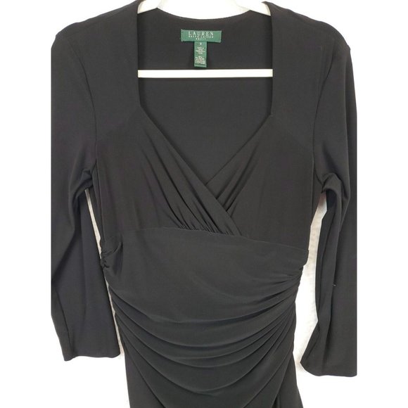 Ralph Lauren Dress Women 8 Faux Wrap Top Ruched Side Stretch Black Long Dress - Picture 12 of 12